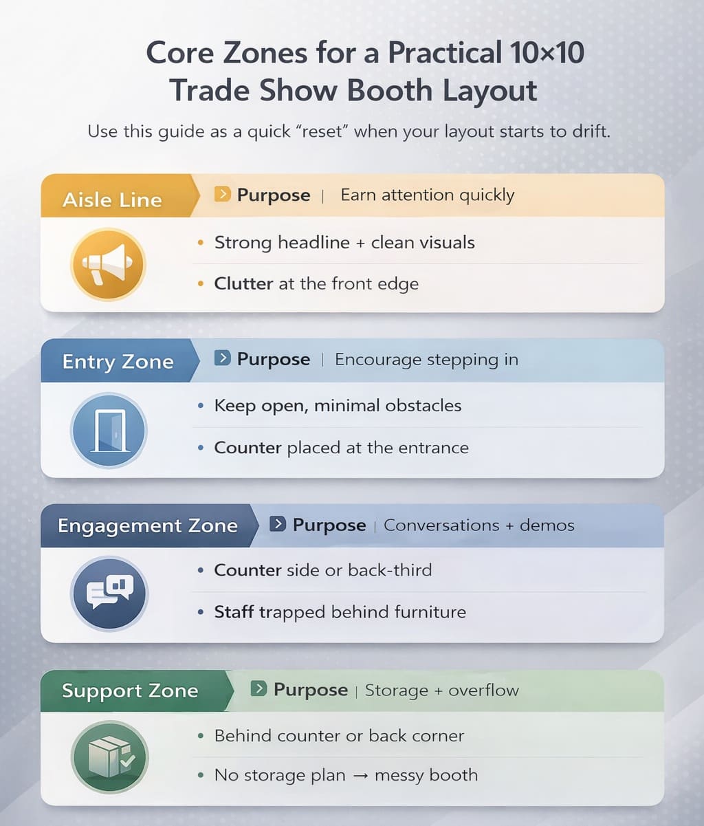 Core zones for 10x10 trade show booth