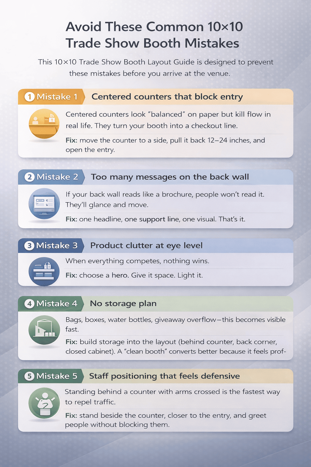 most common setup mistakes in 10×10 Trade Show Booth Layout
